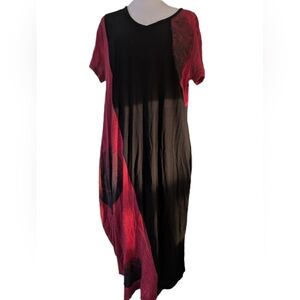 Ozai N Ku -M- Punch Dress Red & Black Planetary Bubble Dress Pockets Lagenlook